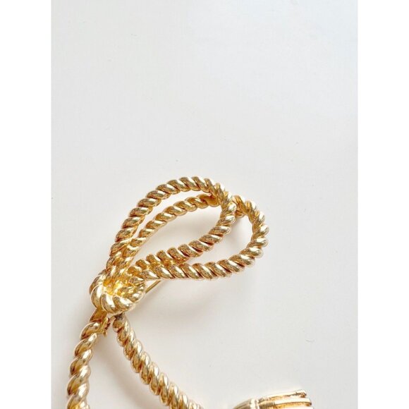 Vintage Unbranded Gold Tone Rope Dangle Tassel Brooch - Picture 2 of 9